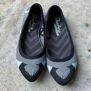 Skechers Black and White Heart Flats